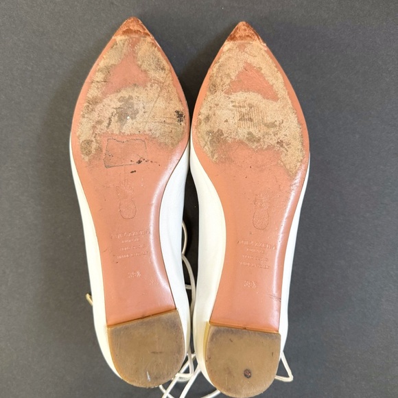 AQUAZZURA CHRISTY WHITE LEATHER LACE UP ANKLE WRAP POINTED TOE BALLET FLATS - Picture 11 of 15